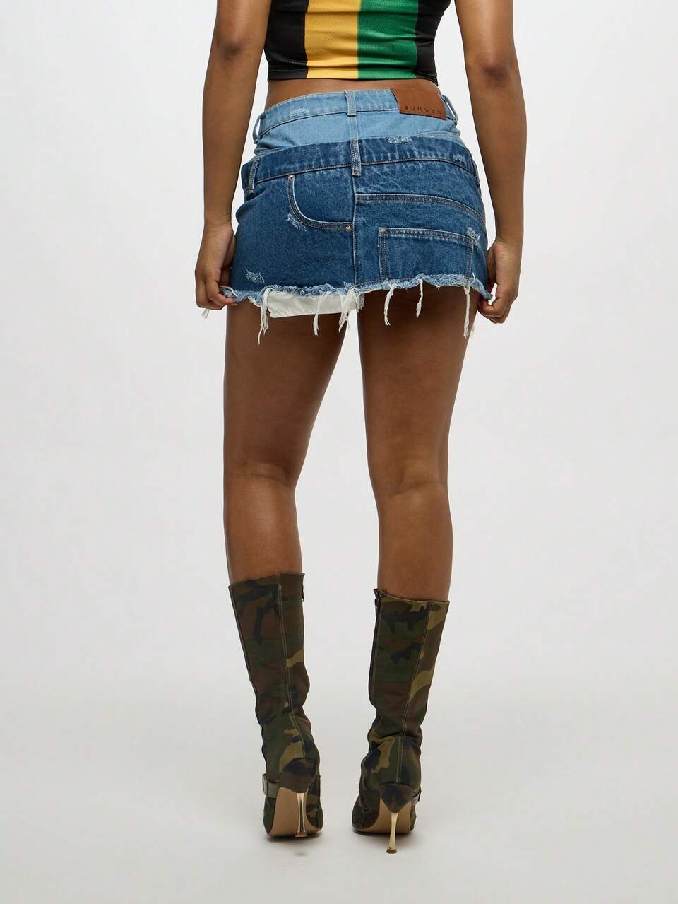SUMWON WOMEN Deconstructed Layered Denim Mini Skirt With Raw Hem
