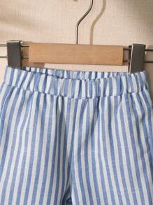 Souflis Souflis 2 件套幼儿男童休闲百搭时尚马刺绣圆领运动衫上衣和松紧腰条纹裤套装 - 彩色 - 查看 4