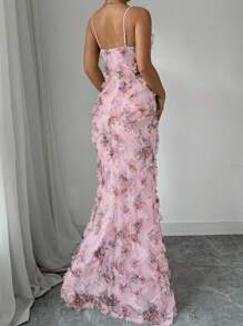 Elenzga Váy Maxi Đuôi Cá In Hoa Tulle Thanh Lịch Cho Nữ - Hồng - Xem 2