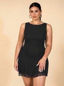 SHEIN BAE Váy lưới không tay cỡ lớn cho nữ, Xuân/Hè - màu đen - Xem 11