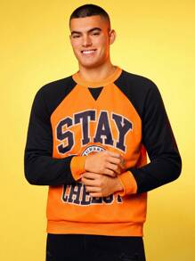 Cheetos X SHEIN Men's Color Block Letter Graphic Crew Neck Long Sleeve Pullover Sweatshirt - Orange - View 4