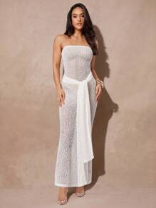 Silquee Transparentes bandeau-Kleid in Unifarbe für Damen - Beige - Übersicht 1