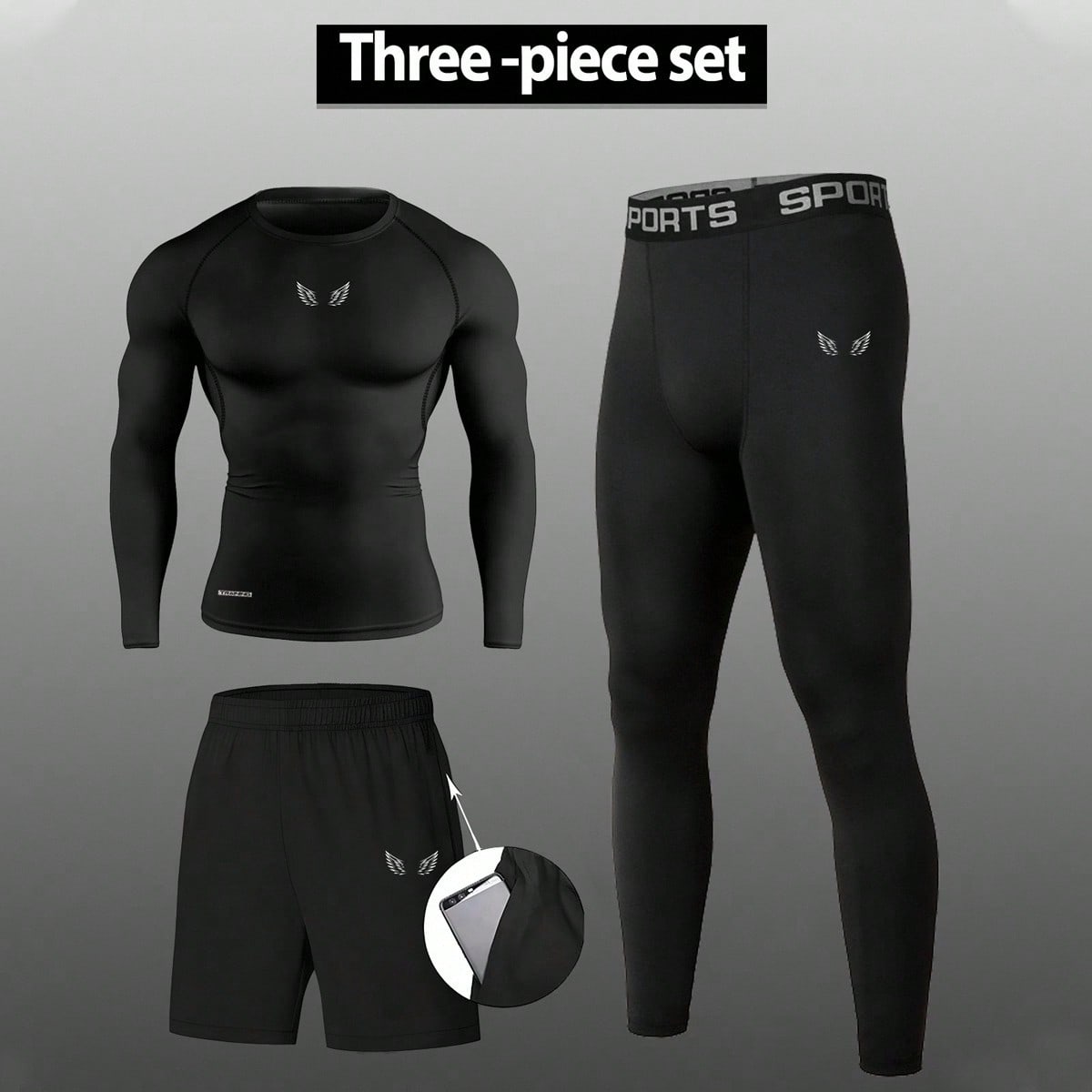 Conjunto para hombres que incluye camiseta de manga larga y pantalones cortos y mallas de cintura elástica, conjunto de ropa deportiva para gimnasio,