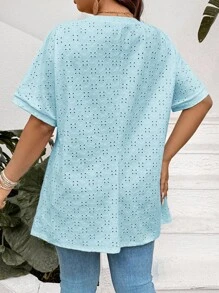 SHEIN LUNE 大码女式扎染刺绣双口袋休闲宽松T恤女式春季装女式夏季装女式夏季复活节女式西部装女式全白女式机场装女式机场装可爱夏季上衣卡哇伊