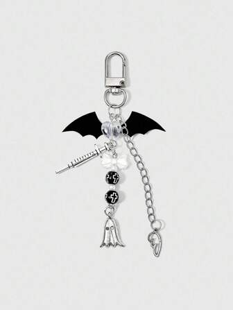 Goth Dragonne de téléphone Chauve-souris fantôme, collier accessoire aile gothique seringue style punk Y2K