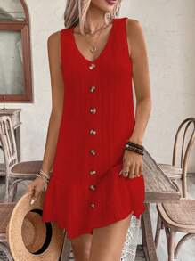 EMERY ROSE 女士纯色简约休闲无袖连衣裙，适合新年服装 - 紅色 - 查看 5