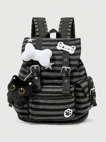 ROMWE Grunge Punk 朋克学院风猫爪、骨头、星条色块多口袋背包，大容量，适合通勤和上学使用返校必备品