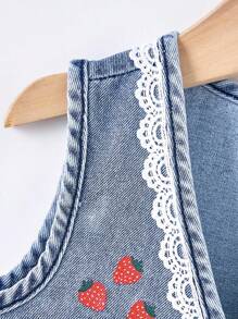 SHEIN Baby Mädchen Sommer Kaninchen & Frucht Muster Kontrast Spitze ärmellose Jeansweste - Mittele Waschung - Übersicht 4