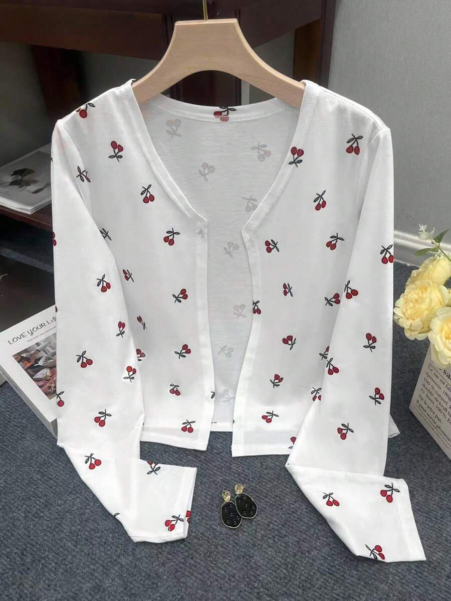 INAWLY 女士轻薄印花开衫，春夏 - 白色 - 查看 1