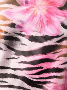 TypaGal Pink Floral And Zebra Stripe Print Y2K Tube Top, Beach Vacation - Multicolor - View 8