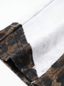 ROMWE MEN Street Life Men's Leopard Print Star Pattern Pocket Loose Denim Shorts - Multicolor - View 6