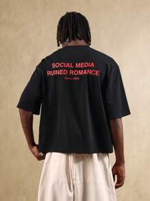 SUMWON Oversized T-Shirt aus Baumwolle mit Rundhalsausschnitt, grafischem Aufdruck, Streetwear-Kollektion, moderner Modestil, Jersey Tee für Wochenend-Lässig, bequem, urbaner Stil für Herbst, Winter, Frühling