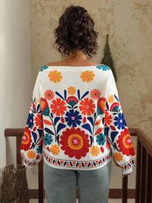 SHEIN VCAY Sweater Rajut Jacquard Digital Premium, Blus Wanita Lengan Panjang Longgar Serbaguna Elegan untuk Musim Semi & Gugur Musim Dingin - MultiWarna - View 2