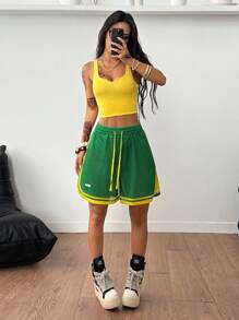 Coolane Quần short thể thao lưới thoáng khí thời trang dạo phố xuân/hè cho nữ màu đen - màu xanh lá - Xem 3