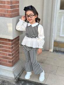 SHEIN Kleine Mädchen Lässig Minimal Komfortabel Farbblock Hemd & Hosen Set 2-in-1 - Schwarz und Weiss - Übersicht 4