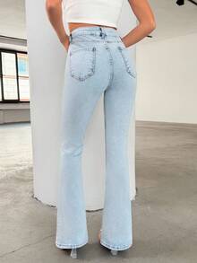 EURMUSE WOMEN HIGH WAIST SKINNY FLARE EVERYDAY CASUAL JEAN STRETCH LIGHT BLUE High Waisted Jeans Flared Jeans For Women Bootcut Jeans Wide Leg Jeans Jeans - Light Wash - View 2