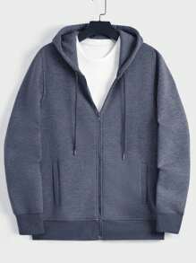 EURMUSE Cotton Men Zip Up Drawstring Hoodie Without Tee - Blue - View 6
