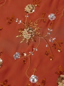 SHEIN Clasi 女士优雅高端串珠刺绣 A 字裙，适合日常场合和聚会，秋季女士返校女士机场女士亮片裙 - 橘色 - 查看 6