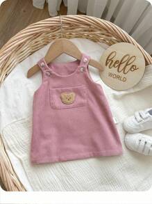 SHEIN Váy nhung kẻ hồng dễ thương cho bé gái sơ sinh, đa năng cho mùa thu/đông - Hồng - Xem 3