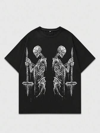 Street Life T-shirt casual da uomo con uno stile complesso e leggermente surrealista, complessivamente rilassato ma d'avanguardia, che incarna l'estetica dark e gotica