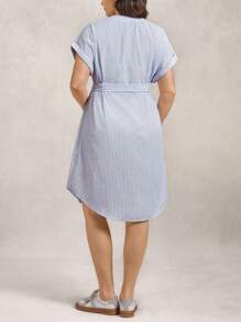 Zelara Vestido midi de rayas azules y blancas con lazo en la cintura para mujer de talla grande para el verano