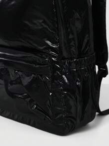 SUMWON 限量版儿童亮面背包，带心形饰物，时尚校园书包，金属外观，假日旅行配件 - 黑色 - 查看 5