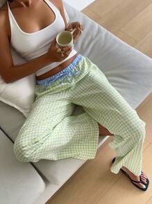 Aloruh Women's Casual Low Waist Drawstring Waist Dual Color Stripe Waistband Wide Leg Loose Pants - Multicolor - View 1