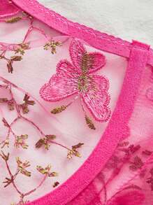 SHEIN 1pc Plus Size Underwire Embroidered Sexy Bra, Lift - Hot Pink - View 4