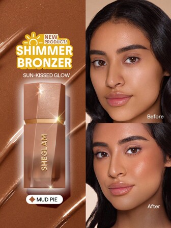Sun Beam Shimmer Liquid Bronzer-Mud Pie Bronzer Liquido Non Grasso Lunga Durata Naturale Shimmer Bronzer Contouring Contour Leggero Laurea Compleanno Vacanza Estate Autunno Y2K Elegante Moda Donne Trucco Cosmetico Festa Spiaggia Viaggio Campeggio All'Aperto Scuola Campus Gita Festival Decorazione Regalo Presente Rosa Ragazza Cosplay Migliore Colore Fascino Atmosfera