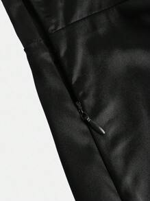 Pitira Pitira 少女派对装下摆褶皱侧开衩大腿缎面细肩带伴娘礼服优雅正式晚会舞会婚礼宾客礼服，适合毕业典礼、晚宴派对礼服 - 黑色 - 查看 7