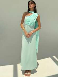 Aloruh Robe moulante à rubans de couleur unie pour femme, élégante et à la mode - Vert - Voir 6