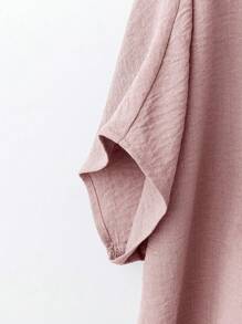 Linhara 大码女式圆领纽扣休闲衬衫 - 粉色 - 查看 3