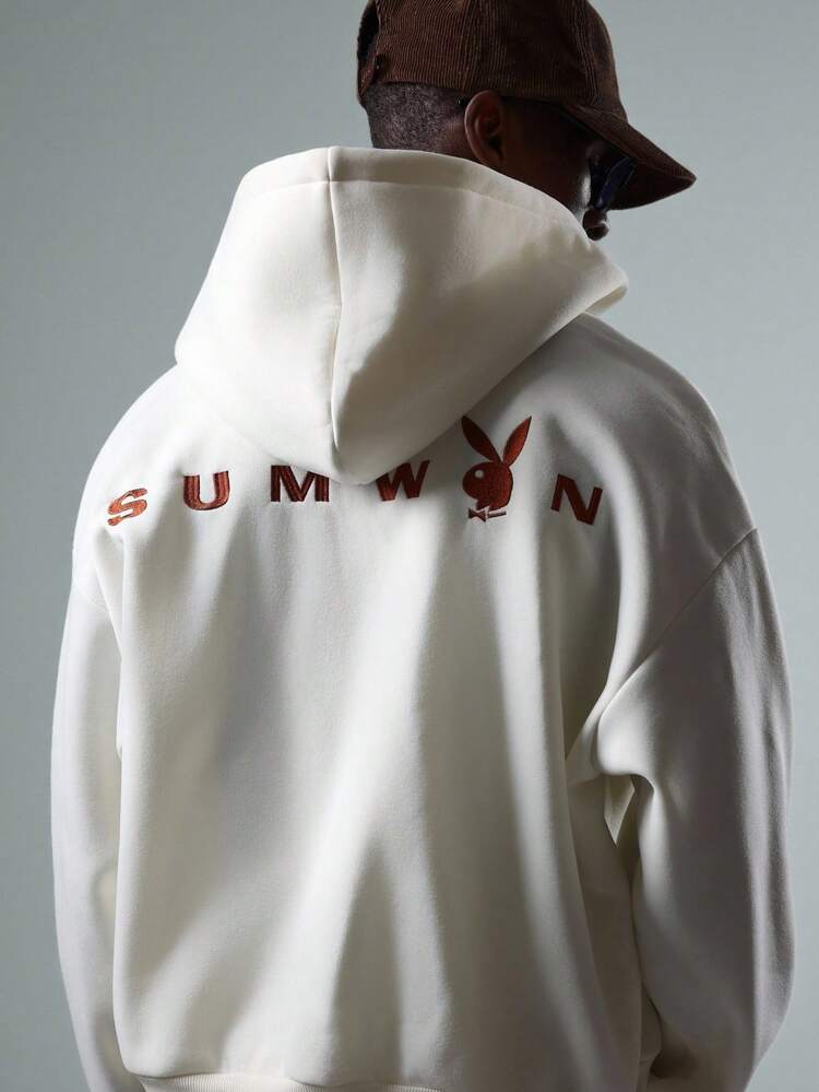 PLAYBOY X SUMWON Classic Full Zip Hood Sweatshirt Streetwear Bunny Logo Varsity Fall Winter Casual Cozy Outerwear