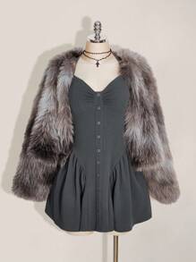 SHEIN ICON Plus Size Halter Cinched Waist A-Line Dress, Y2K, Back To School, Grey Dress - Grey - View 8
