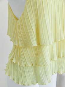 Elamini Women Solid Ruffle Layered Camisole Casual Slim Fit Adjustable Strap Tank Top, Suitable For Spring/Summer/Vacation/Daily Wear - Yellow - View 4