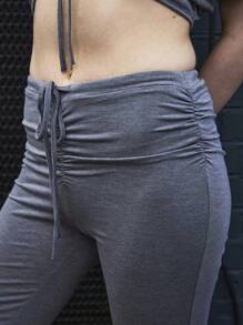 COUREZ Ruched Front Longline Fitted Shorts /Summer Shorts Y2K Streetwear Cute Vintage - Dark Grey - View 6