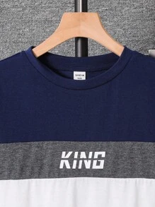 SHEIN Bộ 2 áo thun tay ngắn cổ tròn in chữ màu đơn giản cho bé trai tuổi teen, thích hợp mặc đi làm, đi học, mặc thường ngày, thể thao, quần áo xuân/hè trở lại trường - Màu xanh lam - Xem 6