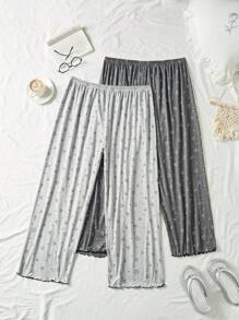 Snug Zone 大码女式两件套睡衣，心形图案针织休闲长裤，四季皆宜，秋季服装，舒适保暖，冬季适用 - 彩色 - 查看 1