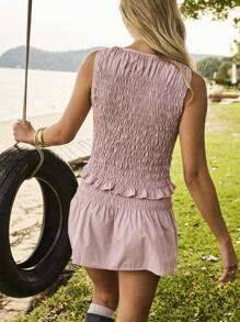 Aralina Shirred Frill Two Pieces Set Perfect For Summer Vacation Outfits And Women's Beach Outfits Stockholm Style - Dusty Pink - View 2