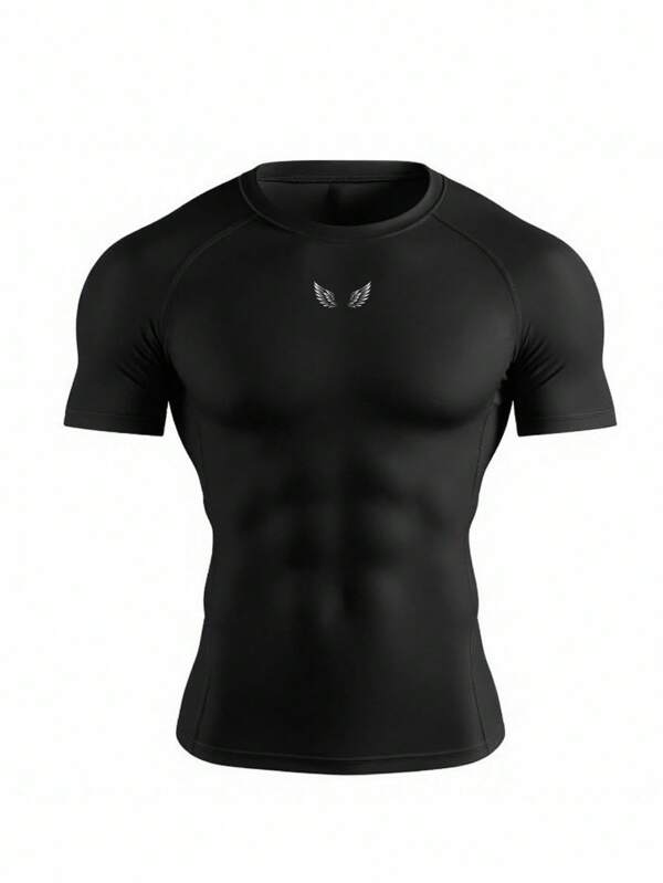 Manfinity Sport Polished Männer Flügel Muster Raglan Kurzarm Fitness Sport T-Shirt Trainingskleidung Lauf Shirts & Tops Trainingsshirt, atmungsaktiv