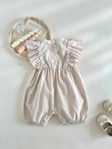 SHEIN 女宝宝花卉印花优雅可爱时尚百搭连体衣 - 杏色 - 查看 2