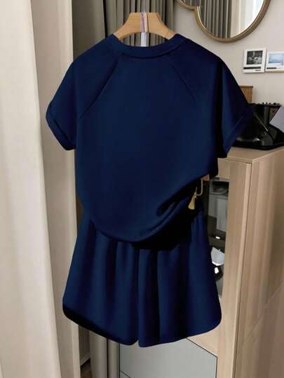 INAWLY 女式休闲插肩袖T恤和短裤套装，夏季