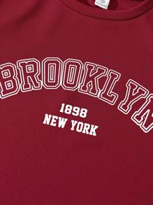 SHEIN 8pcs/Set Tween Boys Casual Loose Letter Pattern Round Neck T-Shirt & Shorts Set, Suitable For Commuting, School, Daily Casual Wear, Sports In Spring/Summer