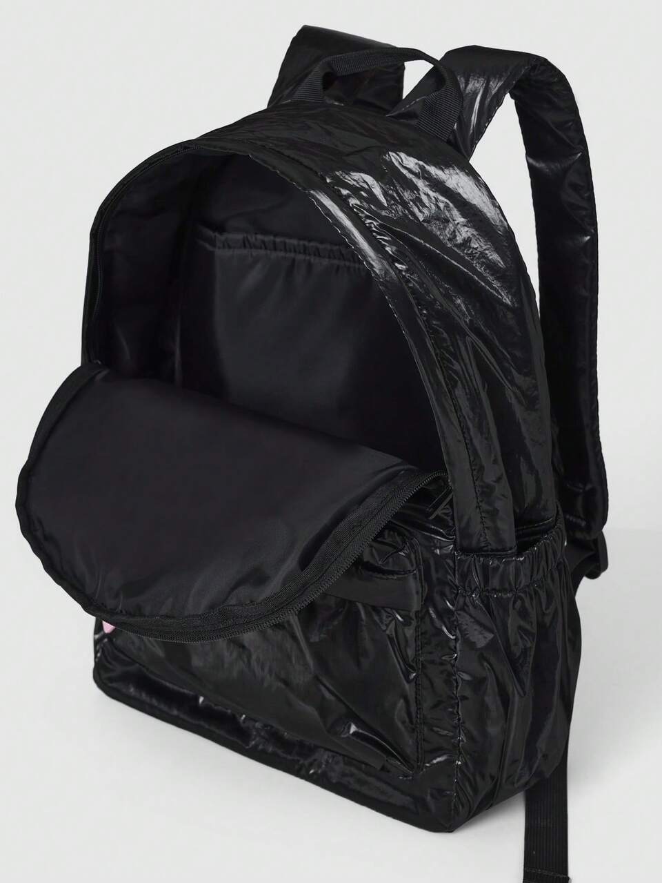 Glossy Metallic Backpack With Heart Charm