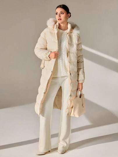 CLARA VERO FUR HOOD BELT ZIP UP LONG Padded Coat Women S Clothes Winter Clothes For Women Women Winter Clothes Winter Outfits For Women Winter Coat Women
