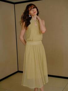 MOTF PREMIUM Vestido recogido con recortes - Caqui - Ver 6