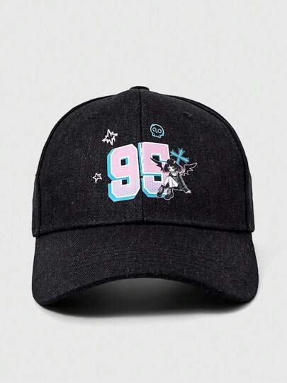 Anime 1pc Black Chic Girl Y2K Cross, Star, Heart, Minimalistic Numeral, Wing Print Baseball Cap, Suitable For Commuting, Workout, Travel