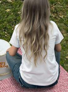 INAWLY 女士夏季休闲日常心形刺绣落肩宽松白色T恤 - 白色 - 查看 2