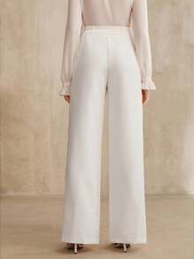 Anewsta 女式新款复古音乐节风格刺绣铆钉休闲裤 - 米色 - 查看 3