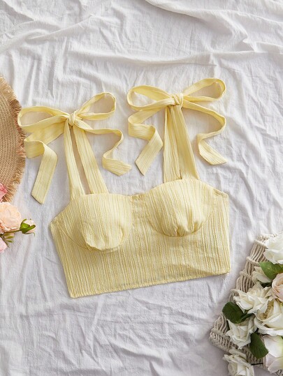 SHEIN VCAY Woven Solid Cropped Fitted Women's Cami Top Springs For Women Streetwear For Women Casual Vacation, Summer Top For Vacation